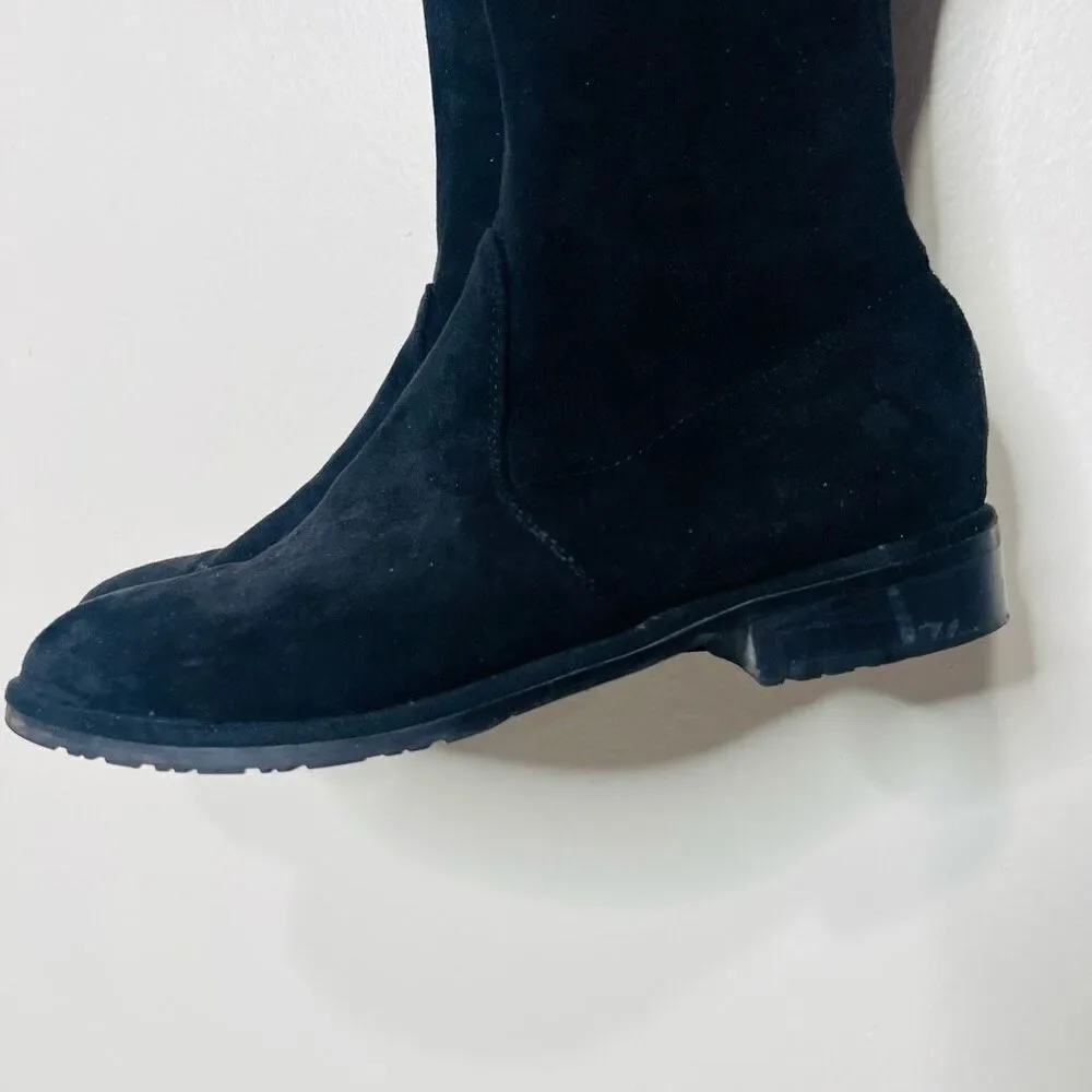 Stuart Weitzman Jocey Stretch Suede Black Tall Flat Boots Over the Knee Sz 8.5